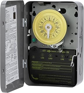 Механический 24-часовой таймер-выключатель Intermatic T104 — 208–277 В переменного тока, двухполюсный, металлический корпус для внутреннего использования, сверхпрочный, с ручным управлением, 40 А — идеально подходит для освещения, насосов, вентиляторов и систем отопления, вентиляции и кондиционирования воздуха.