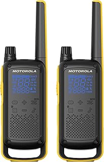Рации Motorola T470 Talkabout, водонепроницаемые, с большим радиусом действия, перезаряжаемые, 22 канала, дальность действия 35 миль, для использования на открытом воздухе, черные и желтые, комплект из 2 штук.