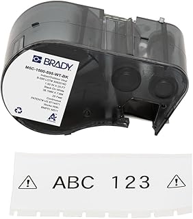Виниловые всепогодные этикетки Brady Authentic (M5C-1500-595-WT-BK), ширина 1,5 дюйма, длина 25 футов, черный цвет на белом фоне. Для использования с принтерами этикеток BMP51, M510 и M511.