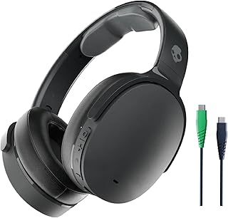 Беспроводные накладные Bluetooth-наушники Skullcandy Hesh ANC с зарядным кабелем, активным шумоподавлением, до 22 часов работы от батареи, складной легкой конструкцией и микрофоном для iPhone и Android — черный цвет.