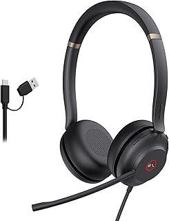 USB-гарнитура Yealink UH37 с микрофоном с шумоподавлением, проводная гарнитура для ПК и ноутбука, сертифицирована Teams, кабели USB-A и USB-C, совместима с Zoom и другими ведущими платформами унифицированных коммуникаций.