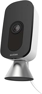 ecobee SmartCamera – Внутренняя Wi-Fi камера видеонаблюдения, система безопасности для умного дома, разрешение 1080p HD, угол обзора 180 градусов, ночное видение, двусторонняя аудиосвязь, совместимость с Apple HomeKit, встроенная Alexa.