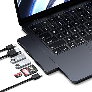 Satechi 7-в-1 USB-C Hub Multiport Adapter Pro Slim, USB C Dongle, зарядка 100 Вт, HDMI 4K, USB 4, USB 3.2 Gen 2, устройство чтения SD/Micro карт для Mac, MacBook Air/Pro M4/M3/M2/M1 - Midnight