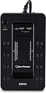 Система бесперебойного питания CyberPower ST625U, 625 ВА/360 Вт, 8 розеток, 2 порта USB для зарядки, компактная, черная.