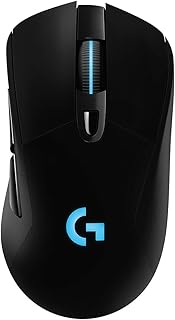 Беспроводная игровая мышь Logitech G703 Lightspeed с сенсором Hero 25K, совместимостью с PowerPlay, RGB-подсветкой Lightsync, лёгкий вес (95 г + 10 г на выбор), сенсоры 100-25, разрешение 600 DPI, резиновые боковые накладки — чёрная.