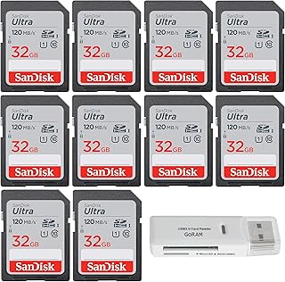 SanDisk 32GB Ultra SDHC UHS-I Class 10 Camera Card 120MB/s U1, Full HD, SD. C10 SDSDUN4-032G (10 шт.) в комплекте с (1) устройством чтения GoRAM USB 3.0 (32 ГБ)