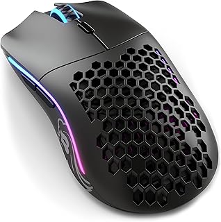 Игровая беспроводная мышь Glorious Model O — сверхлегкая, 69 г, сотовая конструкция, RGB-подсветка, подходит для использования как правой, так и левой рукой, беспроводная связь 2,4 ГГц без задержек, до 71 часа работы от батареи — матовый черный