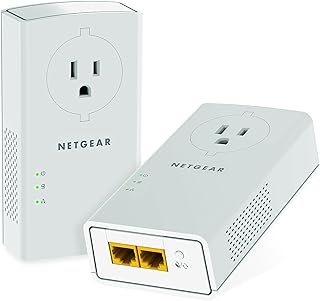Комплект адаптеров NETGEAR Powerline, настенная розетка 2000 Мбит/с, 2 гигабитных порта Ethernet с функцией сквозной передачи данных + дополнительная розетка (PLP2000-100PAS)