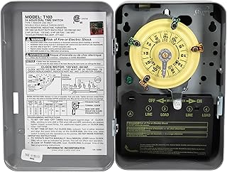 Механический 24-часовой таймер Intermatic T103 — 120 В, двухполюсный, металлический корпус, сверхпрочный программируемый таймер — управление нагрузкой 40 А для насосов, освещения, систем отопления, вентиляции и кондиционирования воздуха, а также вентиляторов.