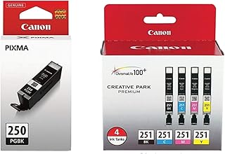 Оригинальные чернильные картриджи Canon PGI-250 (6497B001) CLI-251 (6513B004) (черный, голубой, пурпурный, желтый), комплект из 5 штук.