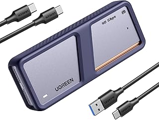 Корпус UGREEN 40 Гбит/с M.2 NVMe с вентилятором охлаждения, противоударный корпус для SSD для MacBook, алюминиевый корпус M.2, поддержка клавиш M/B+M 2280/2260/2242/2230, совместимость с Thunderbolt 3/4/USB4/3.2/3.1