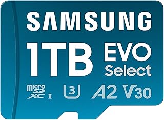 Карта памяти Samsung EVO Select microSD + адаптер, 1 ТБ microSDXC, до 160 МБ/с, 4K UHD, UHS-I, C10, U3, V30, A2, для мобильных телефонов, смартфонов, Nintendo Switch и планшетов (MB-ME1T0SA/AM)