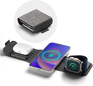 Портативное беспроводное зарядное устройство Mophie 3-в-1 с MagSafe, совместимое с устройствами Apple: iPhone 16/15/14/13/12 серии, Apple Watch Series 10-1 и Ultra, AirPods Pro/3-го поколения, черное.