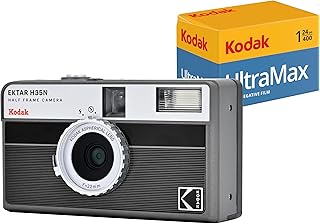 Комплект полукадровой пленочной фотокамеры KODAK EKTAR H35N с рулонной пленкой Kodak Ultramax 400/24EXP 35 мм (полосатая черная).