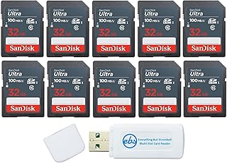 Набор из 10 карт памяти SanDisk Ultra SD 32 ГБ SDHC UHS-I 100 МБ/с Class 10 (SDSDUNR-032G-GN3IN) и (1) устройства для чтения карт SD/Micro от Everything But Stromboli.