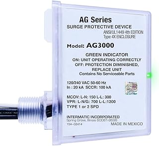 Универсальное устройство защиты от перенапряжения Intermatic AG3000 120/240 В переменного тока для систем отопления, вентиляции и кондиционирования воздуха — комплексная защита от перенапряжения, технология TPMOV, водонепроницаемый корпус — сертифицировано UL и отличается надежностью.
