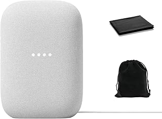 Беспроводная Bluetooth-колонка Google Audio — потоковая передача музыки, мощный звук, встроенный голосовой помощник, подключение по Wi-Fi и Bluetooth, управление умным домом, стереосопряжение, в комплекте чехол и салфетка.