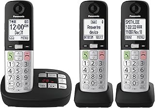 Беспроводной телефон Panasonic, простой в использовании, с большим дисплеем и крупными кнопками, мигающей кнопкой «Избранное», встроенным фонариком, блокировкой вызовов, усилением громкости, голосовым определением номера звонящего, 2 беспроводными трубками - KX-TGU433B