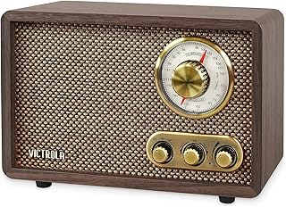 Victrola Willow – ретро-радиоприемник из дерева с Bluetooth и встроенными динамиками: элегантный винтажный дизайн, поворотный регулятор AM/FM, регулировка низких и высоких частот, беспроводная потоковая передача (Espresso).