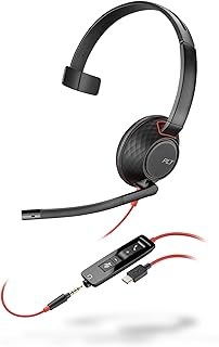 Проводная гарнитура Poly Blackwire 5210 (Plantronics) с гибким микрофоном на штанге и шумоподавлением, одноушная конструкция - для ПК/Mac, мобильных устройств через USB-C, USB-A, 3,5 мм - работает с Teams, Zoom - эксклюзивно на Amazon (9P7X5AA)