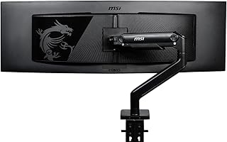 MSI MAG MT201 — Премиальная усиленная подставка для одного монитора, поддерживает экраны диагональю 17-49 дюймов и нагрузку до 44 фунтов, совместима с VESA, имеет регулируемое крепление с пружинным механизмом, зажим и втулку, быстросъемную пластину — черная.