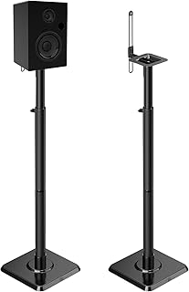 Подставки для колонок Mounting Dream из черной легированной стали, регулируемые по высоте, пара, универсальная посадка, грузоподъемность 5 кг, комплект из 2 штук для Bose, Polk, JBL, Sony, Yamaha - максимальная высота 107 см.