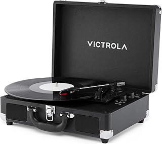 Victrola Journey II (модель 2025 года) – портативный проигрыватель виниловых пластинок с Bluetooth – встроенные стереодинамики с усиленными басами, 3-скоростной проигрыватель, Bluetooth-вход и выход, RCA-выход и выход для наушников (черный)