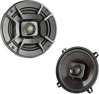 Коаксиальный динамик Polk Audio DB522 DB+ серии 5-1/4 дюйма для автомобилей и морской техники, 2-полосный, частотный диапазон 55-22 кГц, полипропиленовый диффузор низкочастотного динамика и 3/4-дюймовый твитер с шелковым куполом, простая установка.