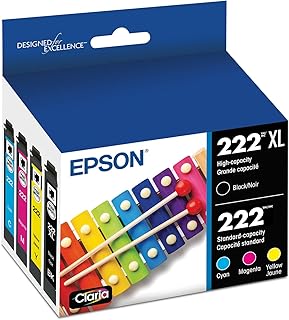 Комплект из двух картриджей EPSON 222 Claria с чернилами большой емкости (черный и стандартный цветной, T222XL-BCS) совместим с принтерами WorkForce WF-2960, Expression XP-5200, черного, голубого, пурпурного и желтого цветов.