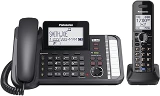Двухлинейная проводная/беспроводная телефонная система Panasonic с 1 трубкой - автоответчик, Link2Cell, трехсторонняя конференц-связь, блокировка вызовов, DECT 6.0 дальнего действия, Bluetooth - KX-TG9581B (черный)