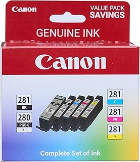 Набор из 5 цветных фотоаппаратов Canon PGI-280XL/CLI-281, совместимый с сериями TR8520, TR7520, TS9120, TS8120 и TS6120.