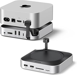 Док-станция и подставка UGREEN для Mac mini M4, DP-хаб для Mac mini M4 и M4 Pro 2024 с корпусом для M.2 NVMe SSD, DP 4K 144 Гц, USB 10G AC, SD/TF, аудиоразъем.