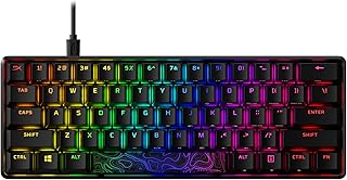 HyperX Alloy Origins 60 — механическая игровая клавиатура, ультракомпактный форм-фактор 60%, колпачки клавиш из PBT-пластика, изготовленные методом двойного литья, RGB-подсветка, совместимость с программным обеспечением NGENUITY, линейные переключатели HyperX Red, черный цвет.