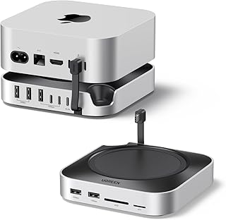 Док-станция и подставка UGREEN для Mac mini M4 с корпусом для NVMe SSD, 3 портами USB A 10 Гбит/с, портом передачи данных USB C, устройством чтения SD-карт для Mac mini M4/M4 Pro.