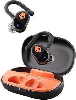 Беспроводные наушники Skullcandy Push Play Active, Bluetooth, шумоизоляция, 34 часа работы от батареи, надежная фиксация за ухом, защита от пота и воды, микрофон для iPhone и Android — черно-оранжевые.