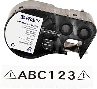 Виниловые всепогодные этикетки Brady Authentic (M4C-1000-595-WT-BK), ширина 1 дюйм, длина 25 футов, черный цвет на белом фоне. Для использования с принтерами этикеток BMP41, BMP51, M410, M510 и M511.