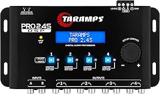 Taramps Pro 2.4S DSP кроссовер, полностью цифровой сигнальный процессор и эквалайзер с секвенсором, 15-полосный графический эквалайзер, 12 предустановленных эквалайзеров, 2-канальный вход и 4-канальный выход.