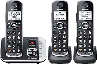 Беспроводная телефонная система Panasonic Link2Cell Bluetooth DECT 6.0 с возможностью расширения, автоответчиком и блокировкой вызовов — 3 трубки — KX-TGE663B (черная)