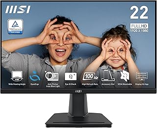 Компьютерный монитор MSI PRO MP225V, 22 дюйма, 1920 x 1080 (FHD), 100 Гц, Adaptive-Sync, HDMI, видеопорт, функция снижения синего света, Eye-Q Check, возможность крепления VESA, регулировка наклона, время отклика 1 мс, черный.