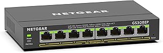 Коммутатор NETGEAR GS308EP с 8 портами PoE Gigabit Ethernet Easy Smart Managed Essentials (GS308EP) — ​​8 портов PoE+ по 62 Вт, настольный или настенный монтаж.