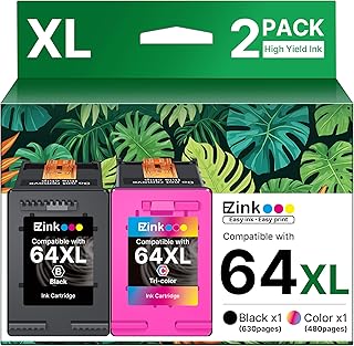 Набор восстановленных картриджей HP 64XL (черный и цветной) для принтеров HP Envy Photo 7855 7858 7155 7120 7158 7164 6255 Tango X (1 черный, 1 трехцветный).