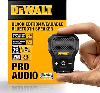 Портативная беспроводная Bluetooth-колонка DEWALT [Onyx Edition - Black] с креплением на зажим, водостойкая, немагнитная, с микрофоном для громкой связи и звонков, мини-колонка с Bluetooth.