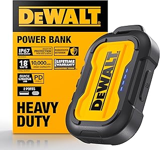 Портативное зарядное устройство DEWALT Heavy Duty, внешний аккумулятор емкостью 10 000 мАч с портом USB-C для iPhone 16/16 Plus/16 Pro/16 Pro Max, iPhone 15/14/13, Samsung Galaxy