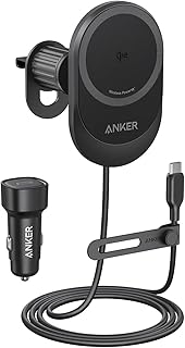 Автомобильное беспроводное зарядное устройство Anker MagSafe для iPhone 16, совместимое с MagGo, обеспечивает быструю зарядку мощностью 15 Вт, имеет регулируемый угол наклона на 360° и мощные магниты, а также служит держателем для телефона в автомобиле, подходит для серий iPhone 16/15/14 (адаптер в комплекте).
