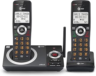 Беспроводной телефон AT&T CL82219 DECT 6.0 с двумя трубками для дома, автоответчиком, блокировкой вызовов, озвучиванием номера, внутренней связью и дальним радиусом действия, черный.