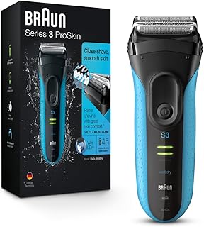 Электробритва Braun Electric Series 3 с прецизионным триммером, перезаряжаемая, для влажного и сухого бритья, сине-черная, 4 предмета.