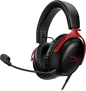 Игровые проводные наушники HyperX Cloud III 3,5 мм с микрофоном, шумоподавлением, DTS-подсветкой, амбушюрами из пены с эффектом памяти, 53-мм драйверами и алюминиевым каркасом для ПК, PS4, PS5, Xbox, Nintendo, Mac и мобильных устройств (восстановленные).