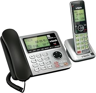 VTech CS6649 DECT 6.0 Расширяемый проводной/беспроводной телефон с автоответчиком и определителем номера/ожиданием вызова, серебристо-черный, с 1 трубкой