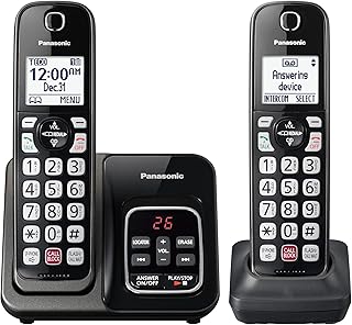 Беспроводной телефон Panasonic с автоответчиком, расширенной блокировкой вызовов, двуязычным определителем номера и легко читаемым высококонтрастным дисплеем, расширяемая система с двумя трубками - KX-TGD832M (металлический черный)