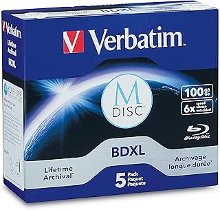 Verbatim M DISC BDXL 100GB 6X с фирменными чистыми Blu-Ray дисками для записи – 5 шт. в футляре Jewel Case, синий.